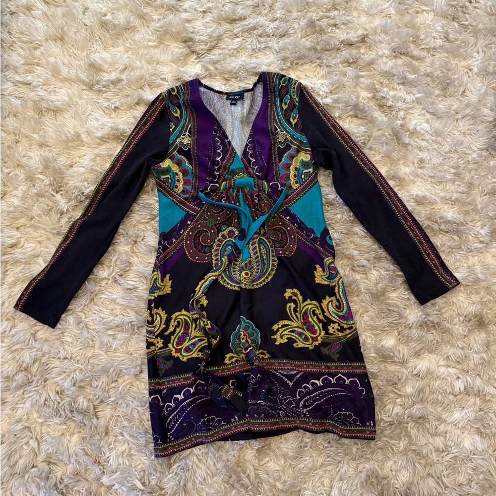 Elegant Paisley Long Sleeve Dress/vintage
